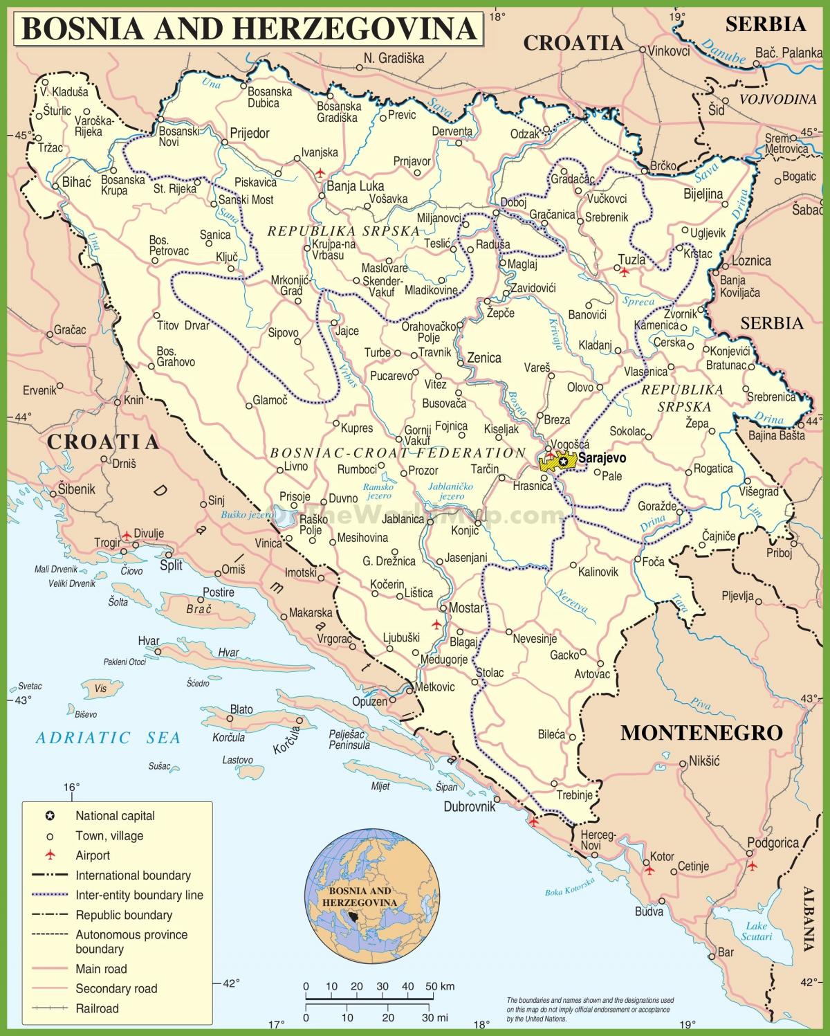 Карта Босніі дарогі