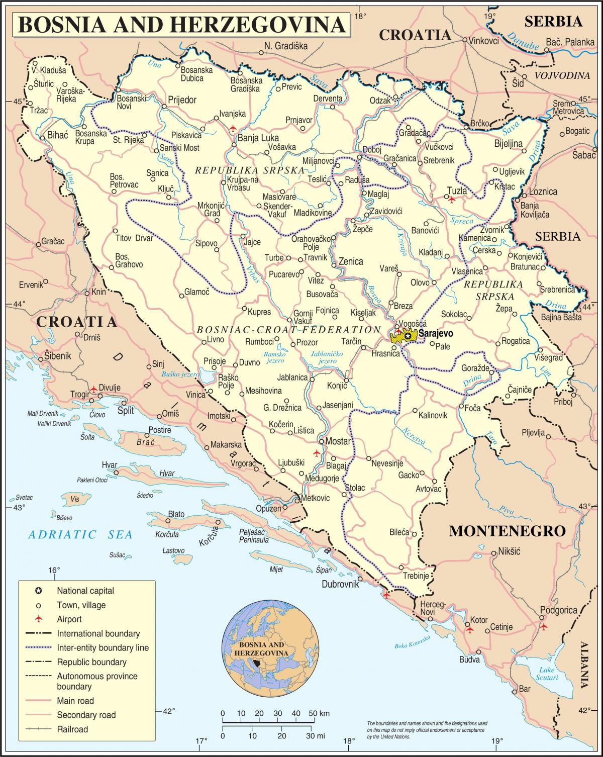 Карта Босніі турыст