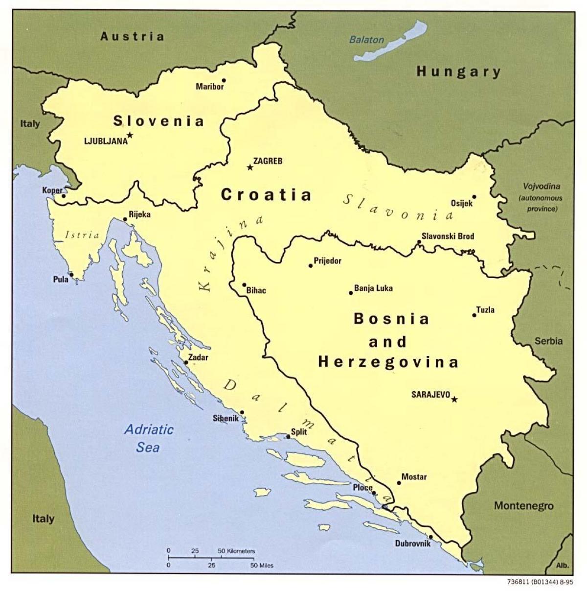 карта Босніі і Герцагавіне і ў суседніх краінах
