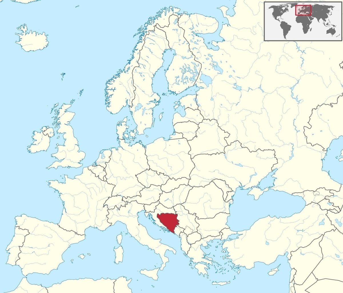 Боснія на карце Еўропы